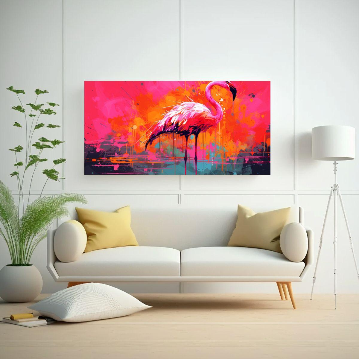 Pintura Decorativa Flamingo En Colores Naranja Y 40x20 Cm-2