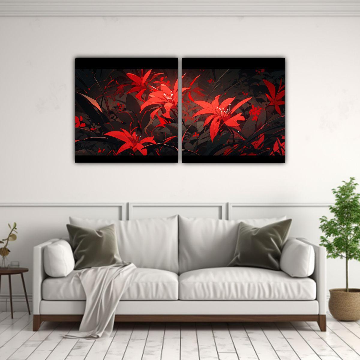 Díptico Surrealista En Rojo Y Negro Con Ambiente 40x20 Cm-2
