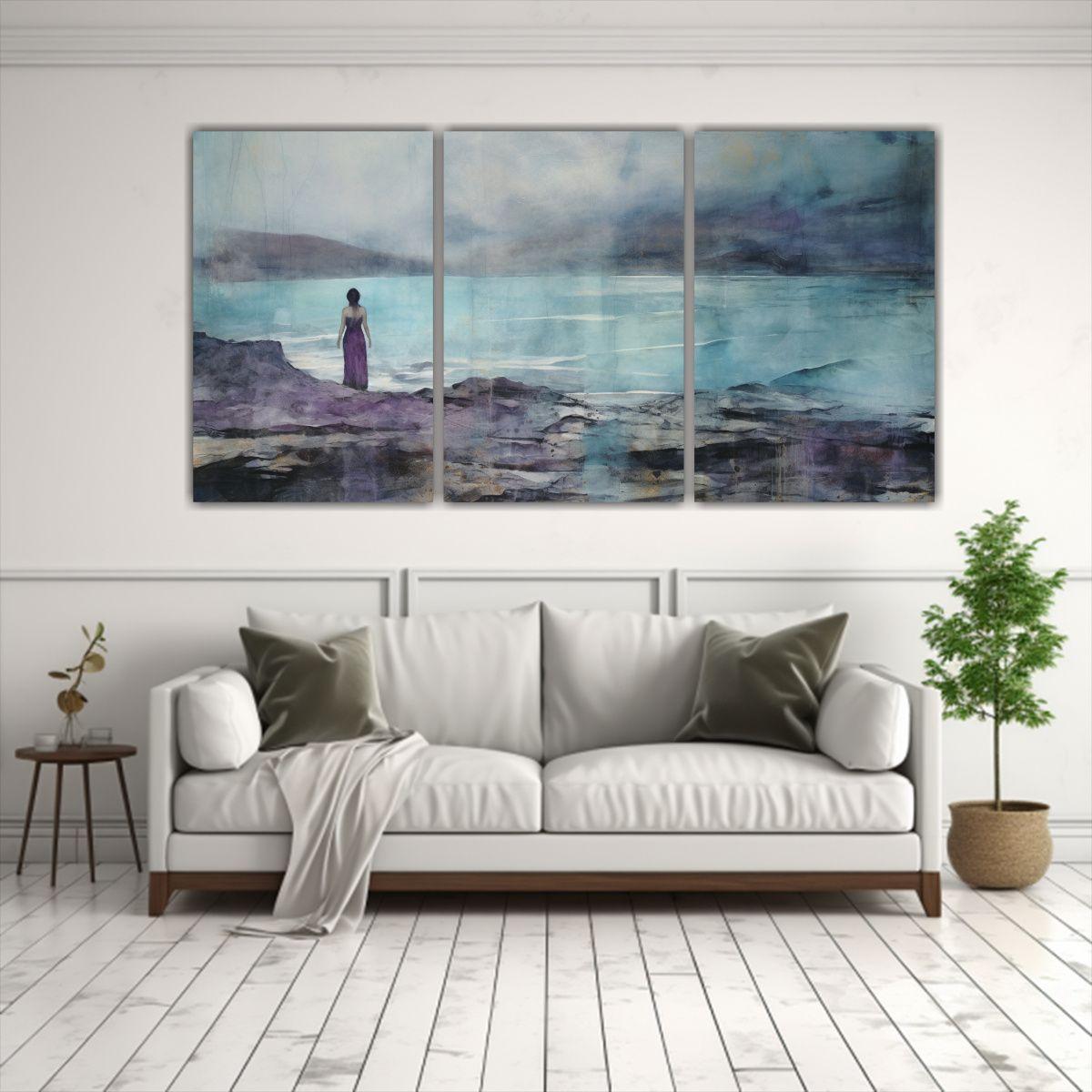 Cuadro De Tela Diseño Floral En Púrpura, Verde 90x45 Cm-2