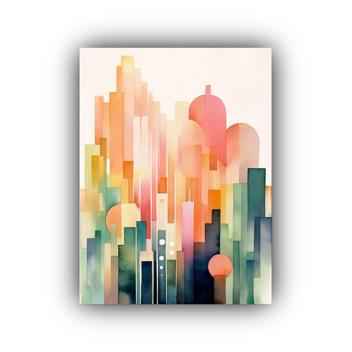 Cuadro Abstracto Acuarela Art Deco En Blanco 40x60cm-0