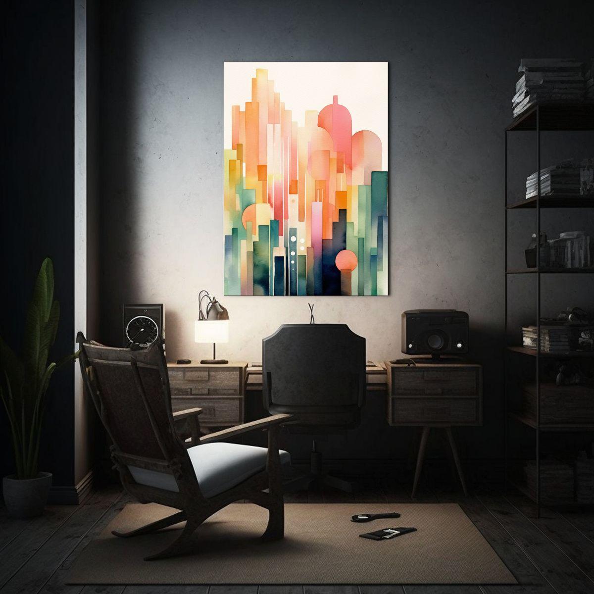 Cuadro Abstracto Acuarela Art Deco En Blanco 40x60cm-2