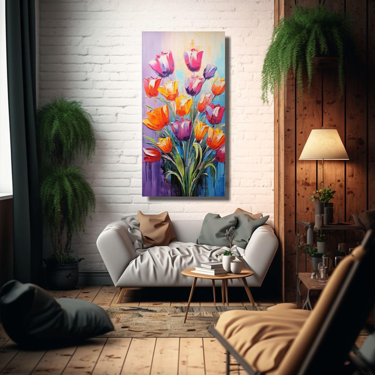 Cuadro Moderno De Tulipanes En Colores Vibrantes 80x160cm-2