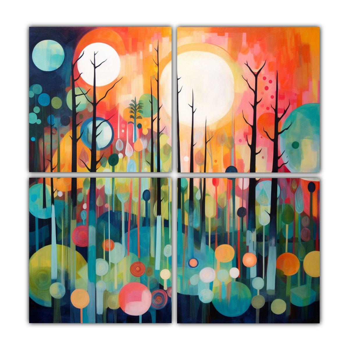 Cuatro Telas En Bastidor Vintage Con Detalles 100x100 Cm-0