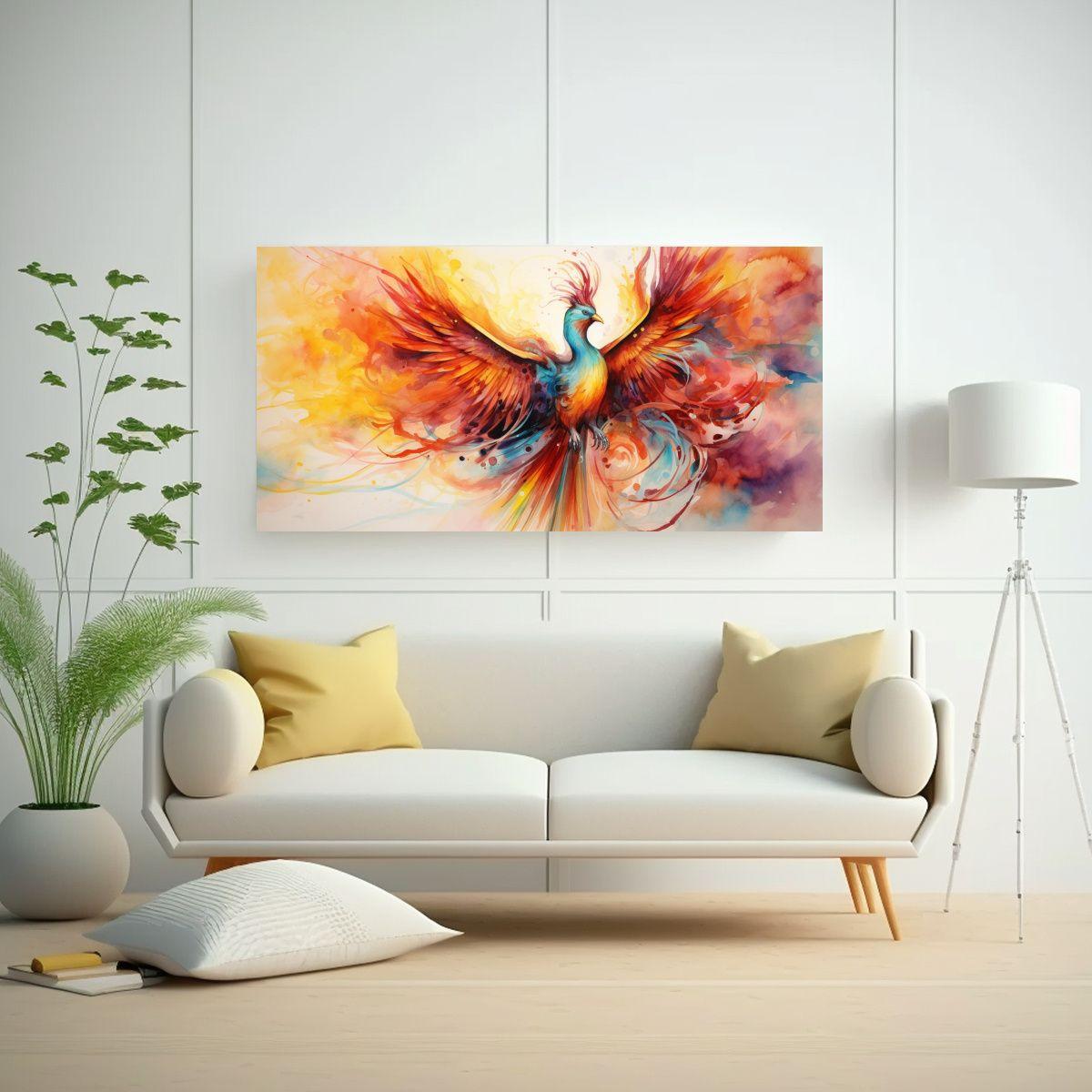 Pintura Acuarela Phoenix Equilibrio Colorido 120x60cm-2