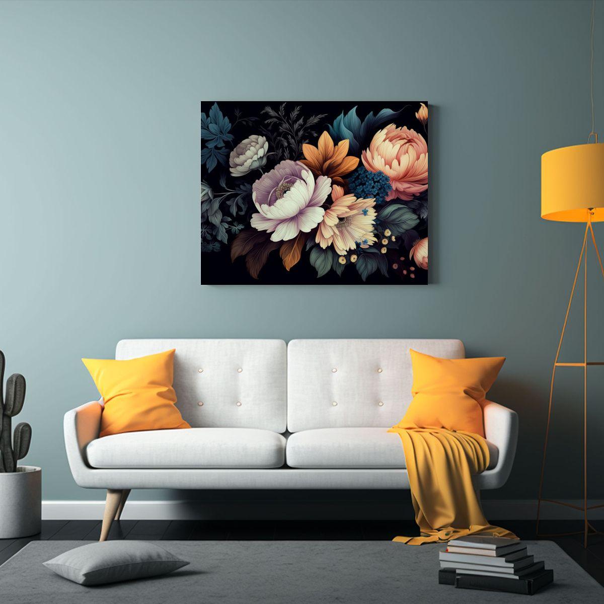 Pintura Decorativa Horizontal De Flores Vintage 65x50 Cm-2
