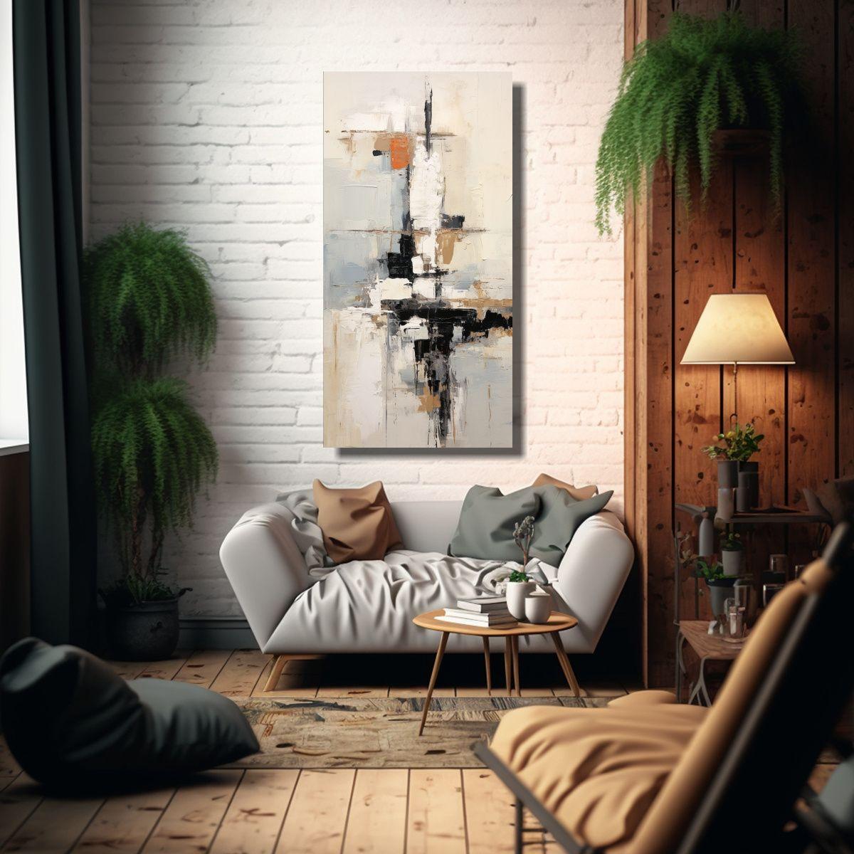 Pintura Acuarela Abstracta Minimalista En Blanco 30x60cm-2