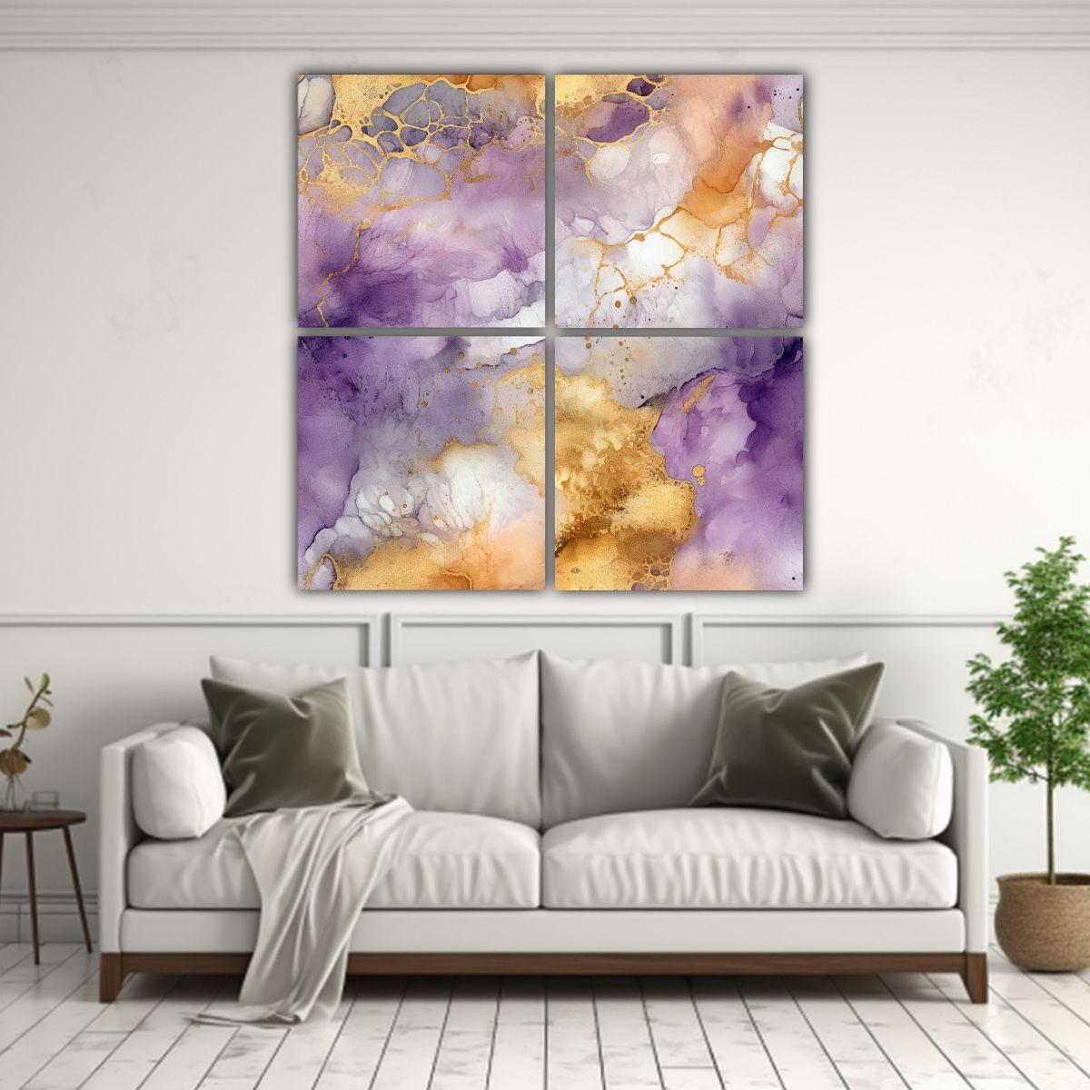 Cuadro Abstracto Acuarela Dorado Plata Colores 60x60 Cm-2