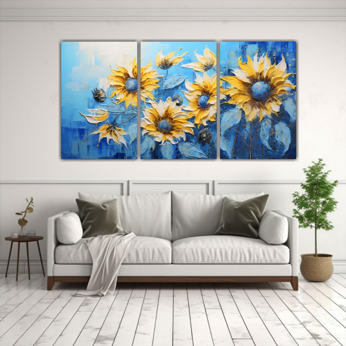Pintura En Lienzo De Girasoles Azules En Estilo 90x45 Cm-2