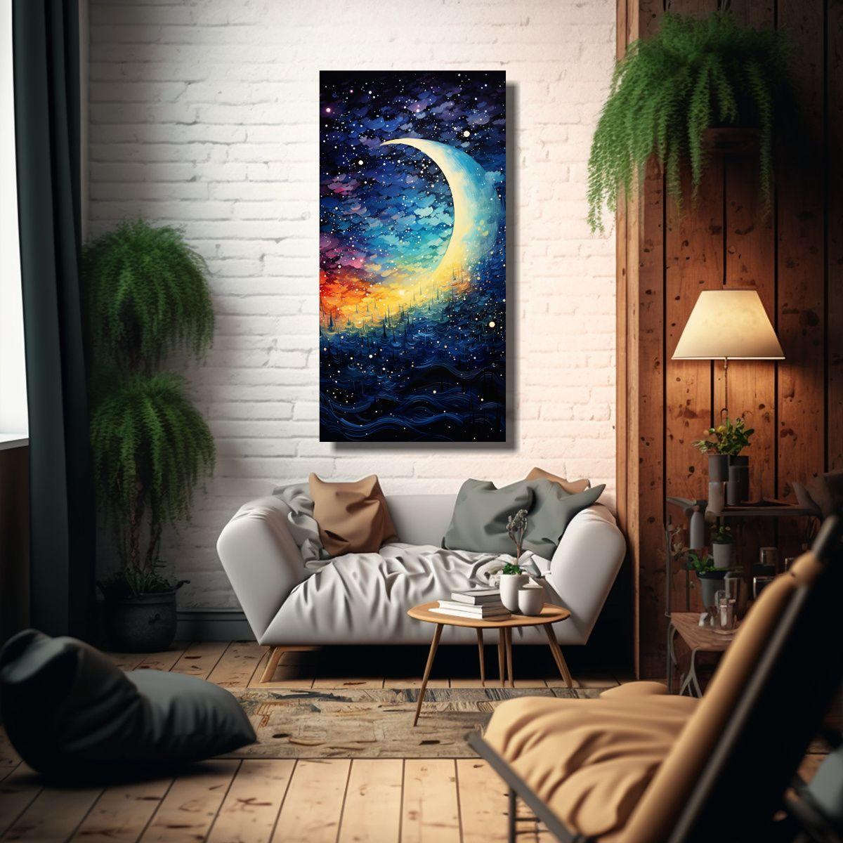 Cuadro Abstracto De Una Luna Creciente De Cerca 40x80cm-2
