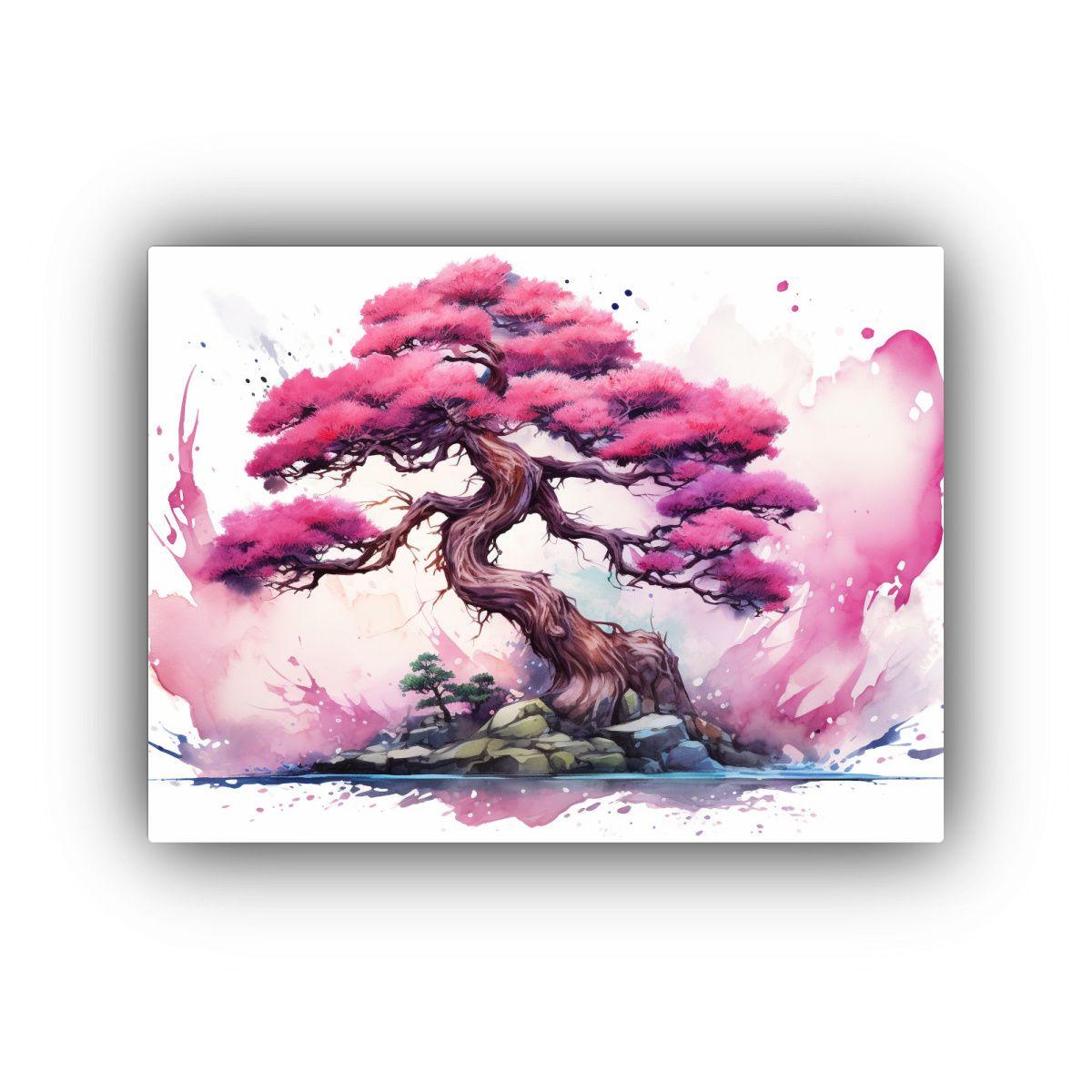 Pintura Abstracta De Acuarela En Rosa Con árbol De Pino Bon 40x30cm-0