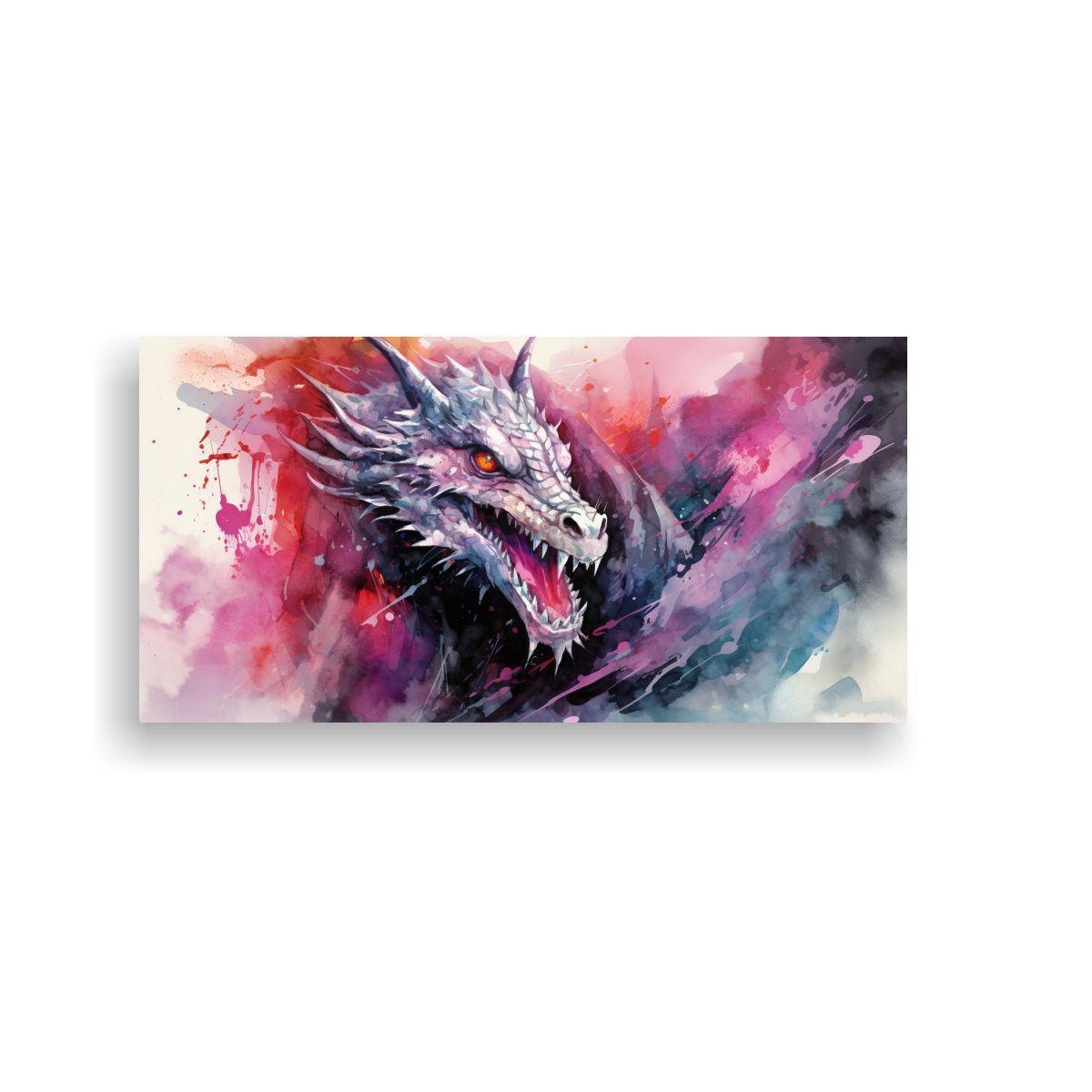 Cuadro Dragon Acuarela Temática Neonoir En Bastid 60x30cm-0
