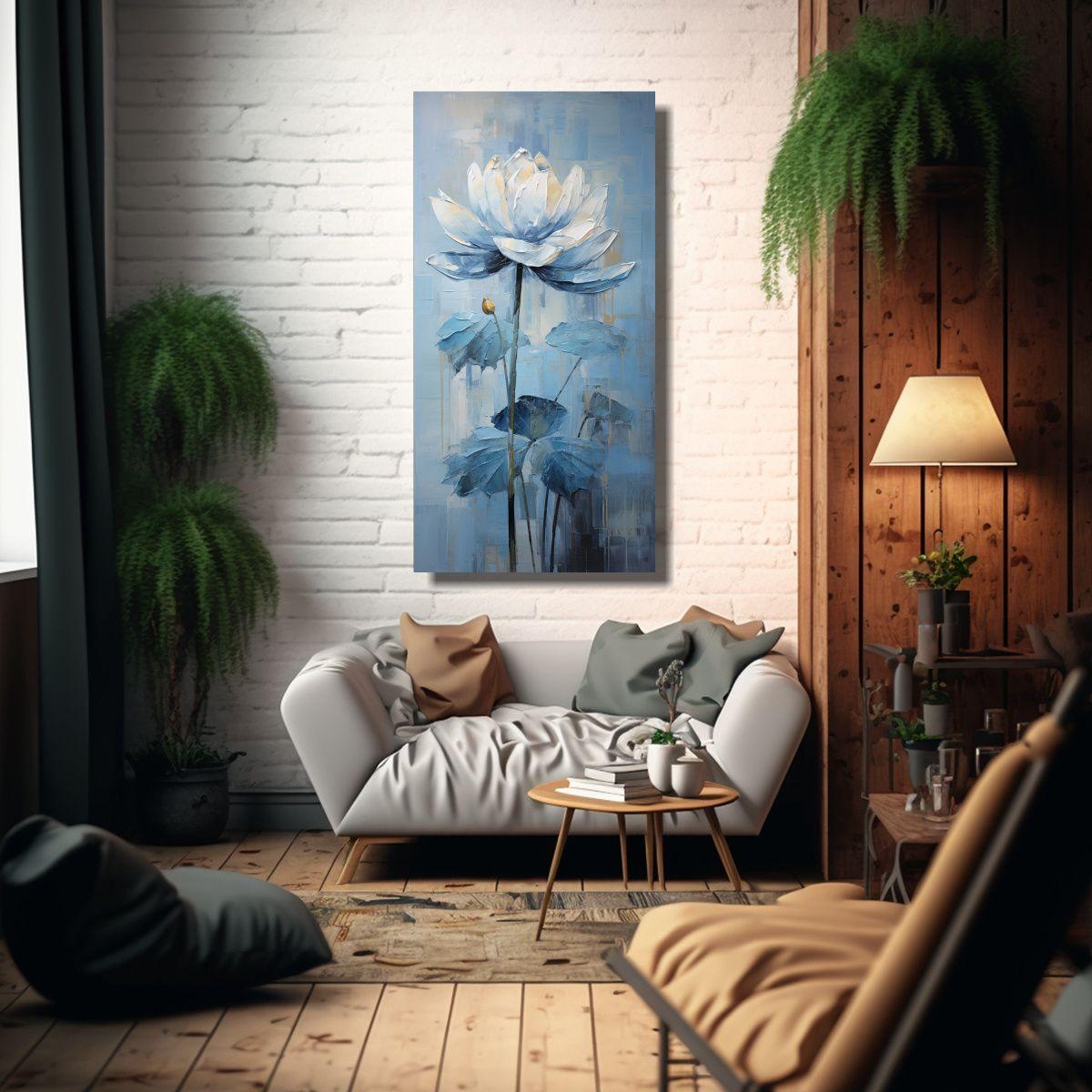 Cuadro Impreso Modernidad Lienzo Azul Loto Estilo 70x140cm-2