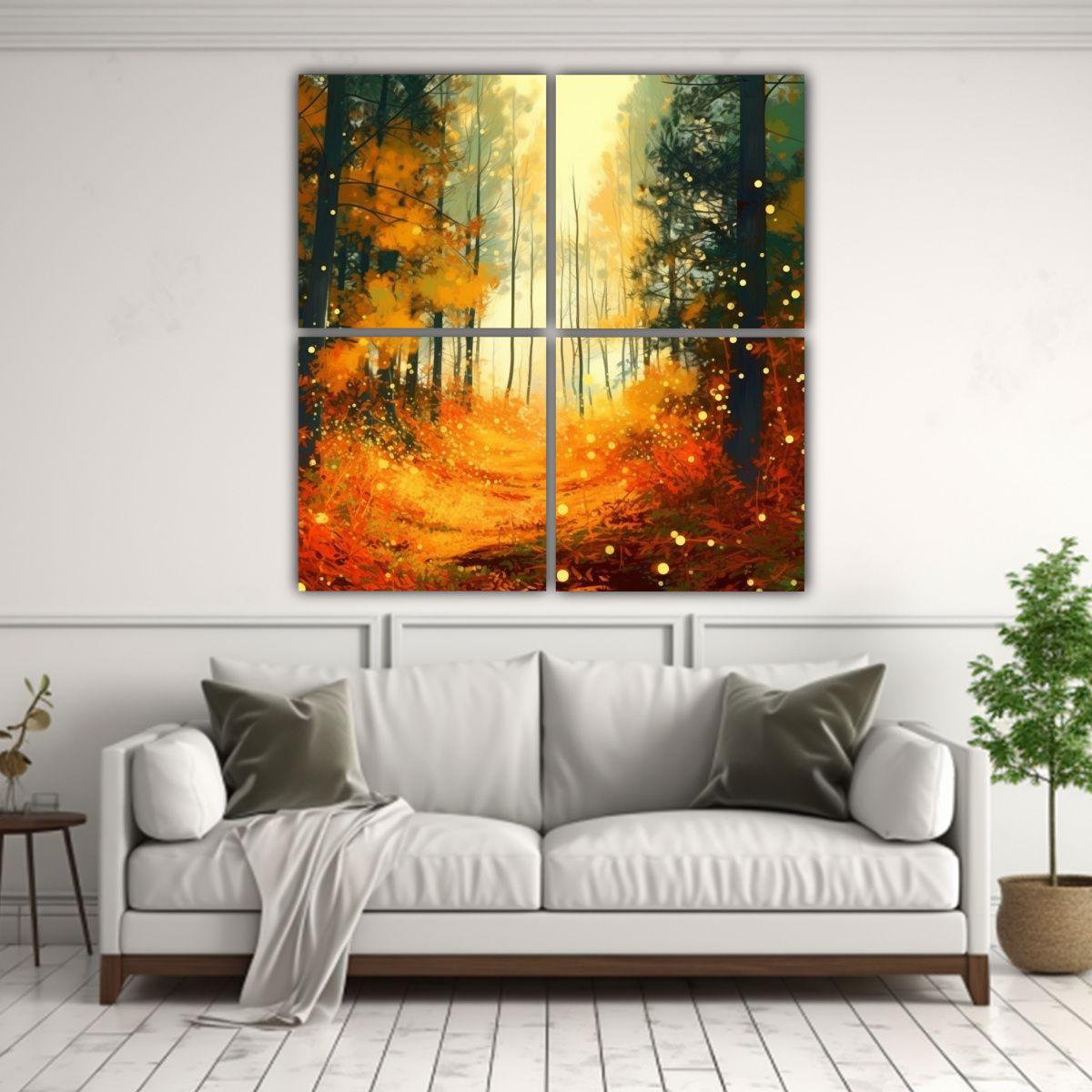 Pintura Abstracta De Bosque Otoñal De Alta 200x200 Cm-2