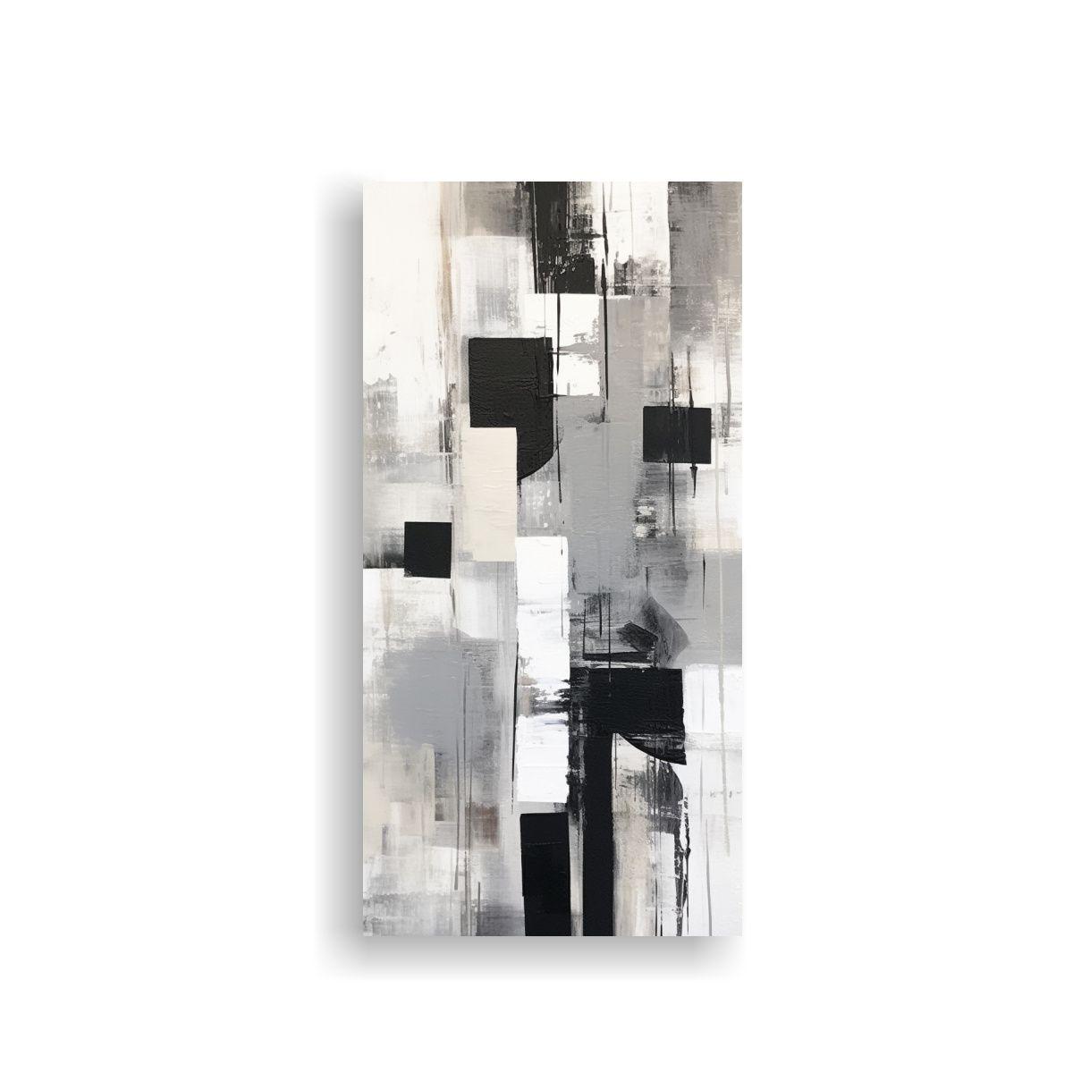 Pintura Abstracta Monocromática En Blanco Y 30x60cm-0