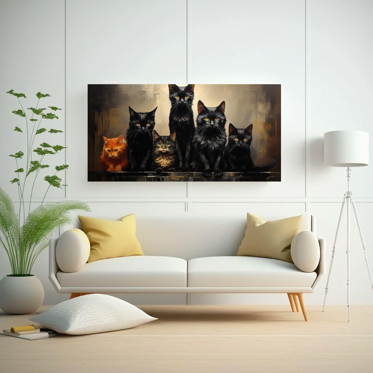 Cuadro De Tela Horizontal Con Figuras De Gatos 160x80cm-2