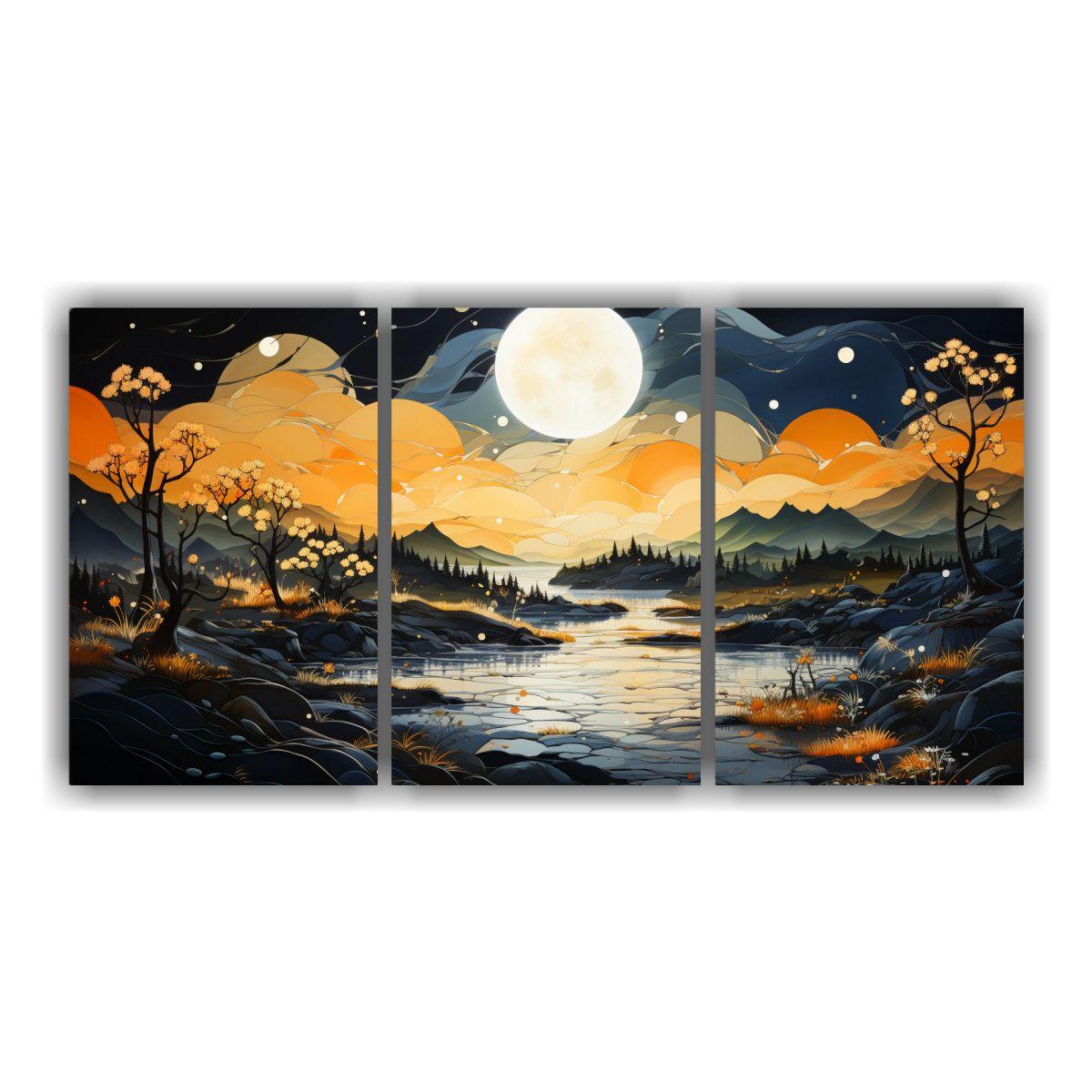 Pintura En Bastidor Con Luna Junto A Las Montañas 60x30 Cm-0