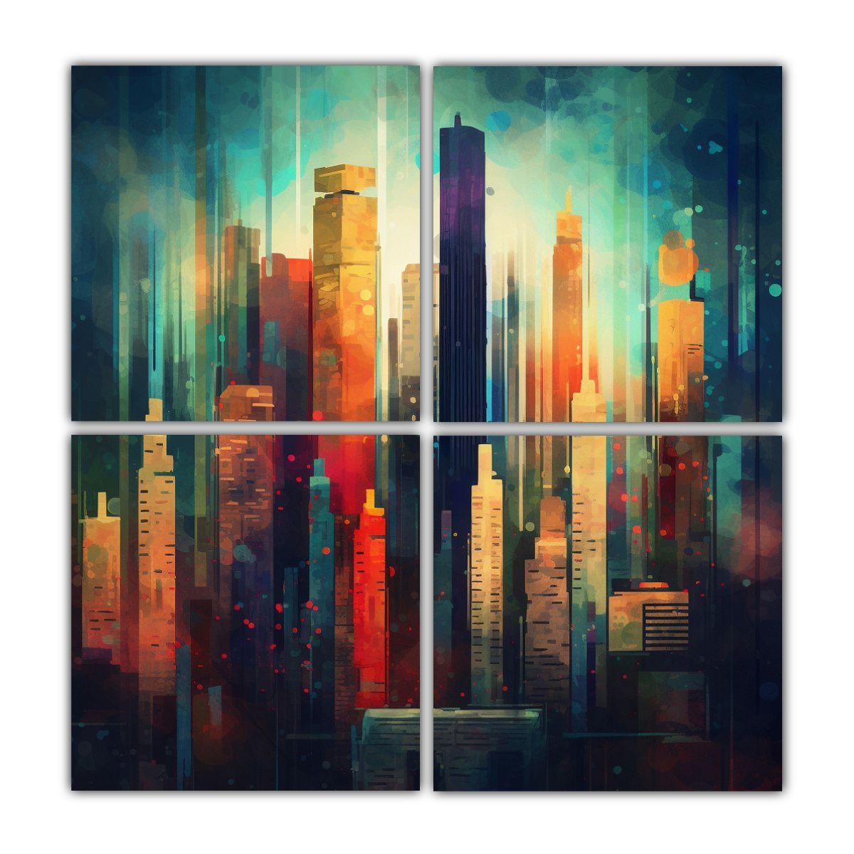 Cuadros De Ciudades En Color En El Estilo De Ret, 80x80 Cm-0