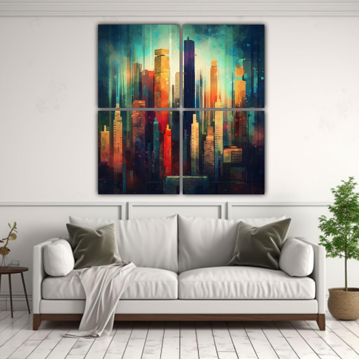 Cuadros De Ciudades En Color En El Estilo De Ret, 80x80 Cm-2