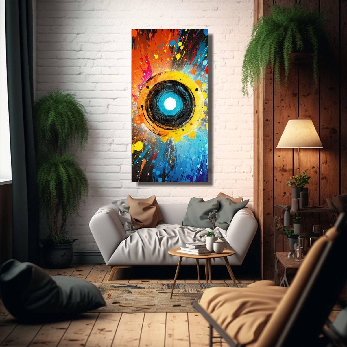 Cuadro Decorativo Tela Círculo Negro En Fondo 70x140cm-2