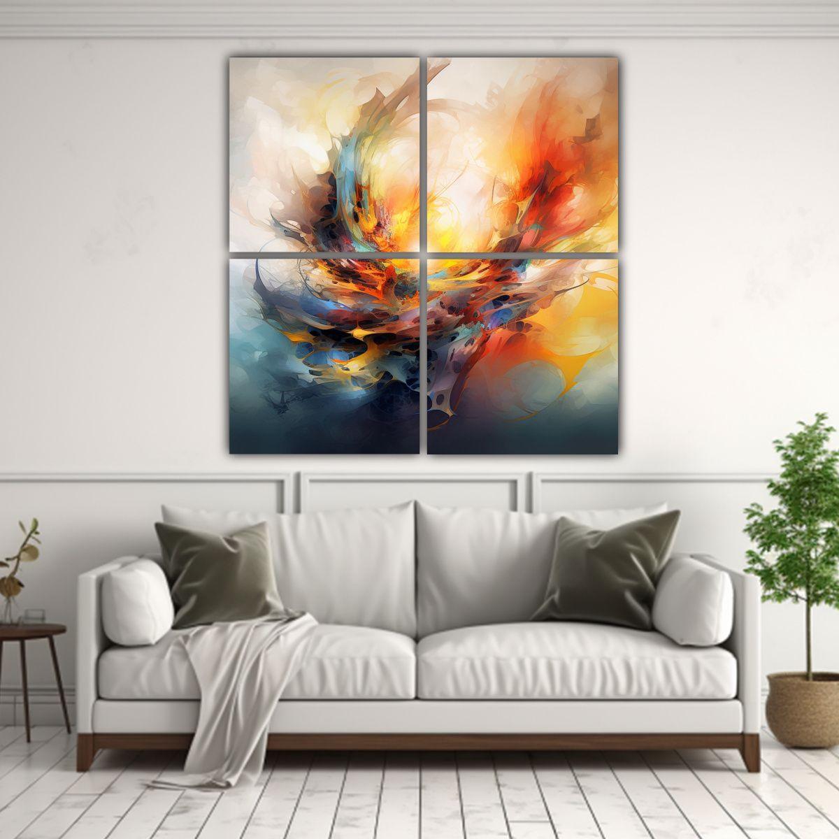 Cuatro Cuadros Modernos De Pared Abstractos Cielo 140x140 Cm-2