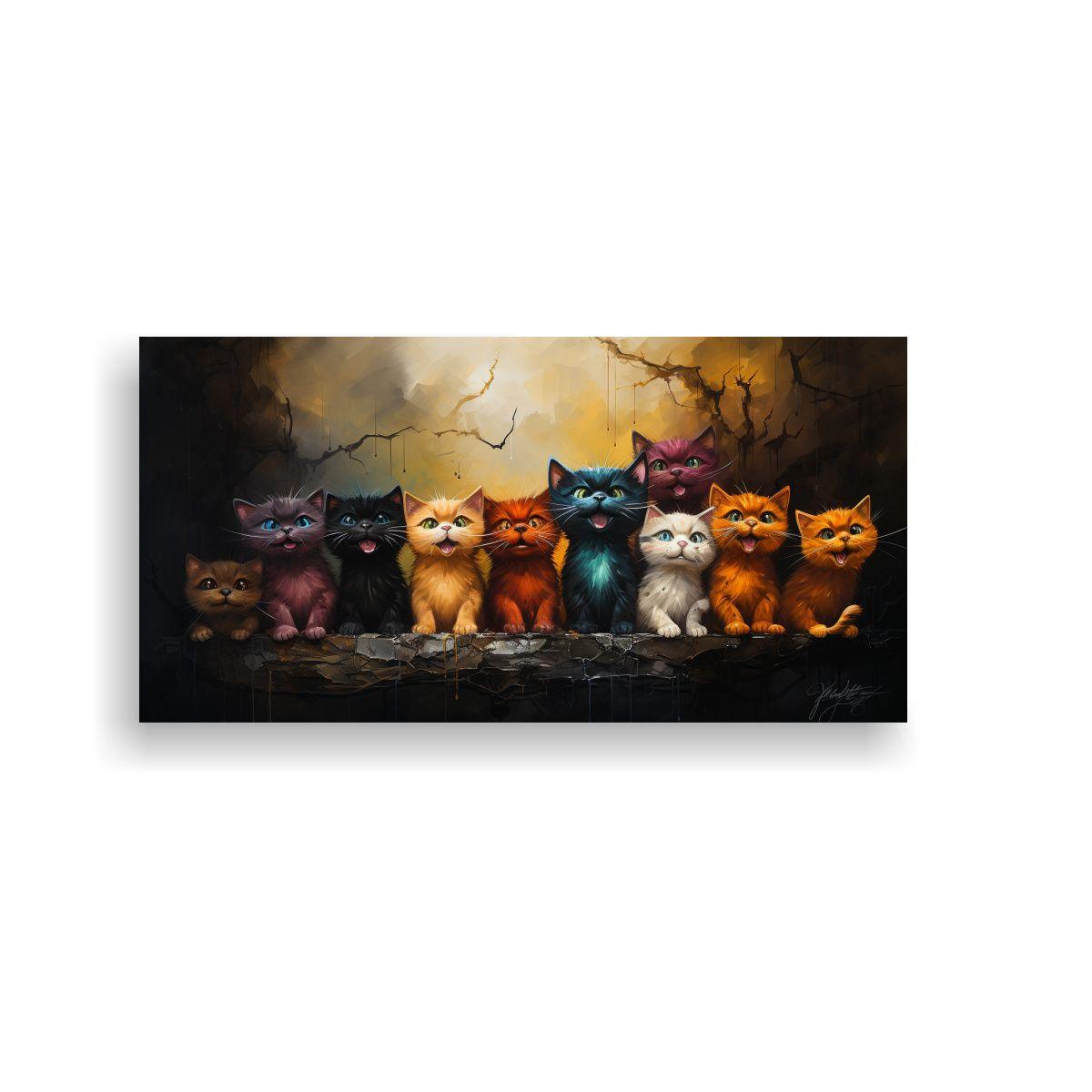 Cuadro Gatos En Armonía De Colores Sobre Pila 120x60cm-0