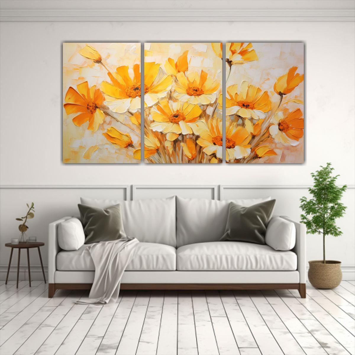 Pintura En Lienzo De Flores Amarillas Y Naranjas 180x90 Cm-2