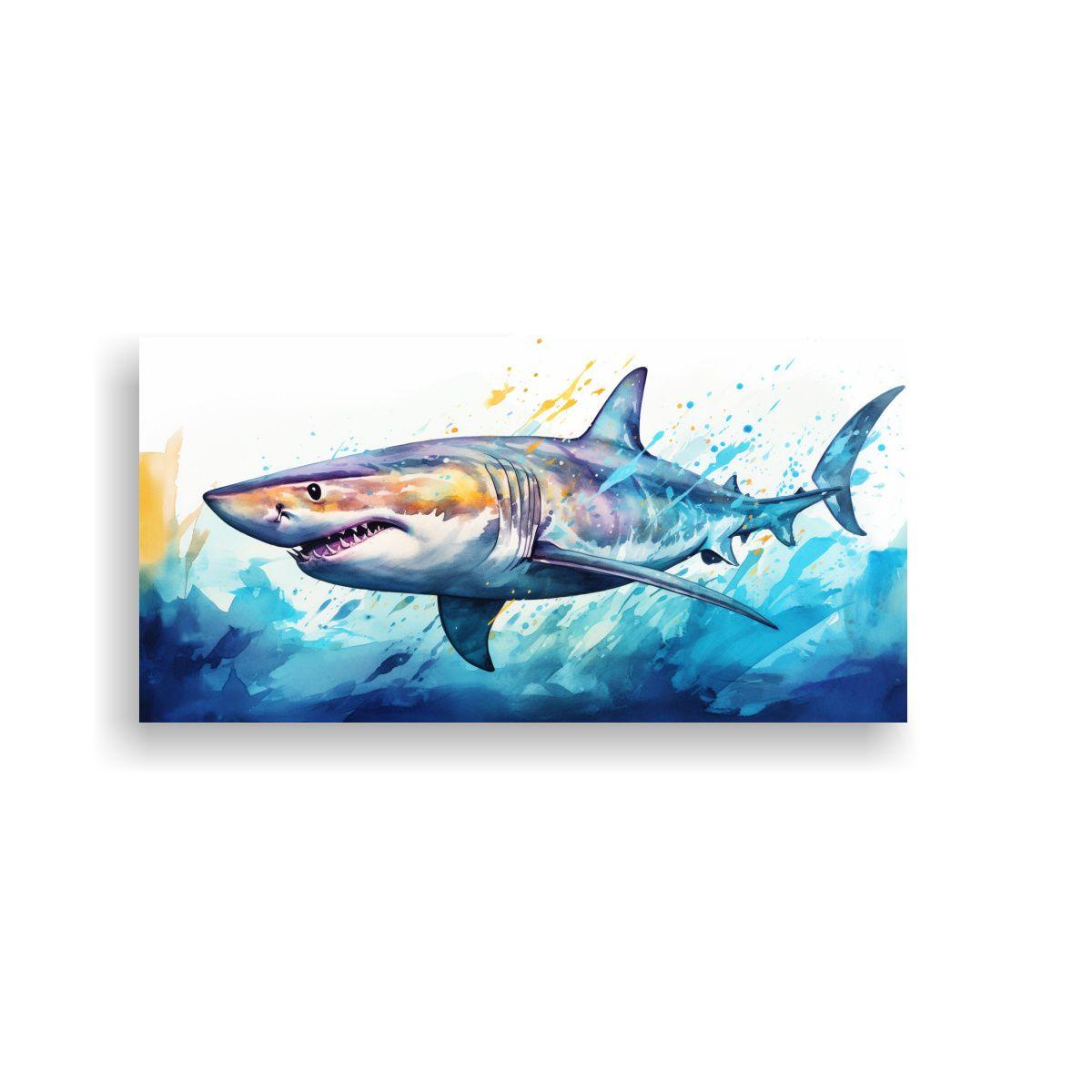 Pintura Acuarela Elegante De Tiburón Colorido 80x40cm-0