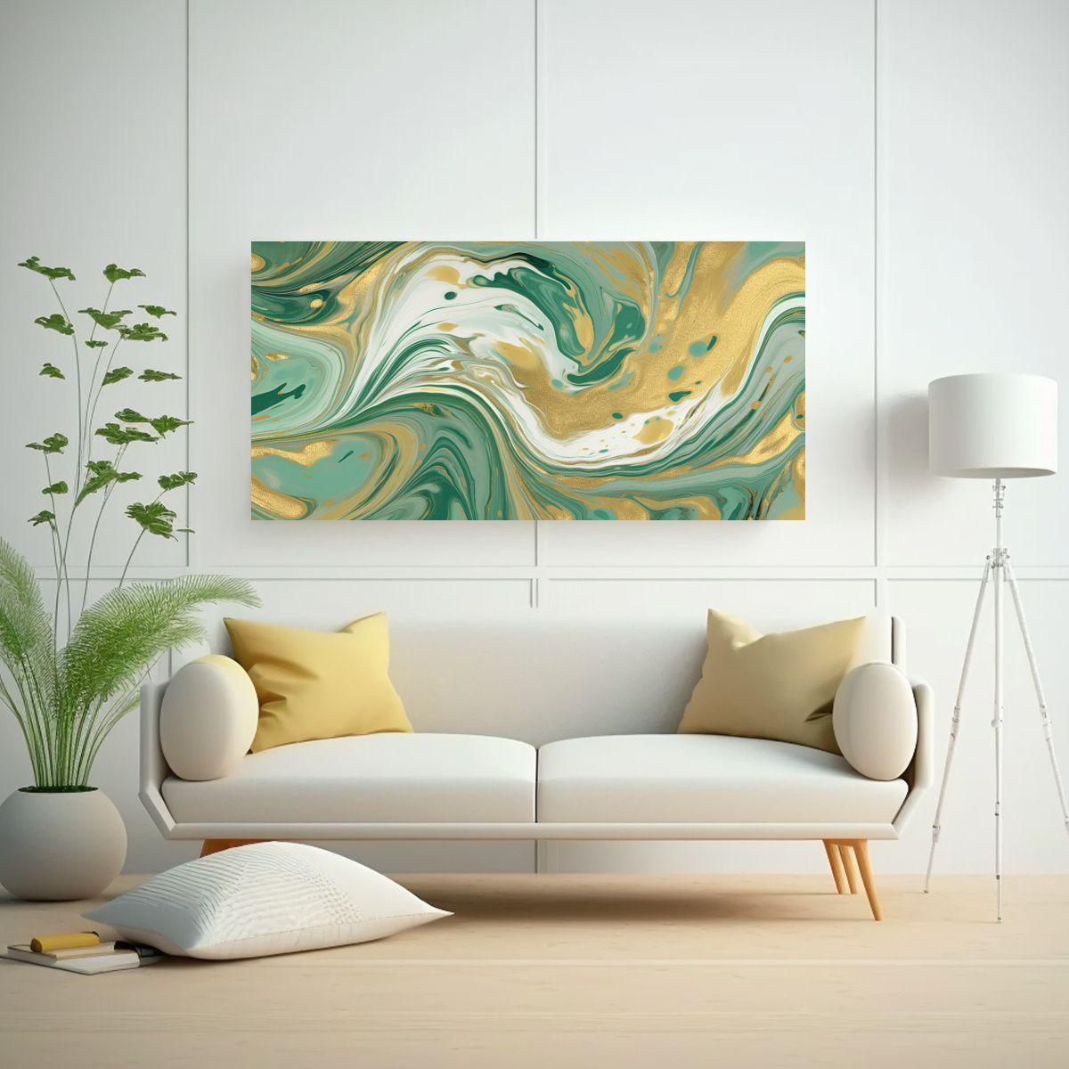 Pintura De Pared Mármol Verde Salvia Y Líneas 60x30cm-2