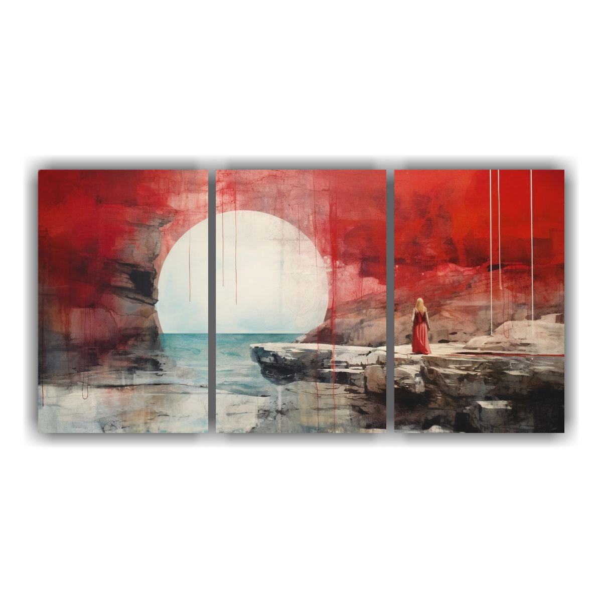 Pintura De Decoración Con Líneas Finas Rojas, 150x75 Cm-0