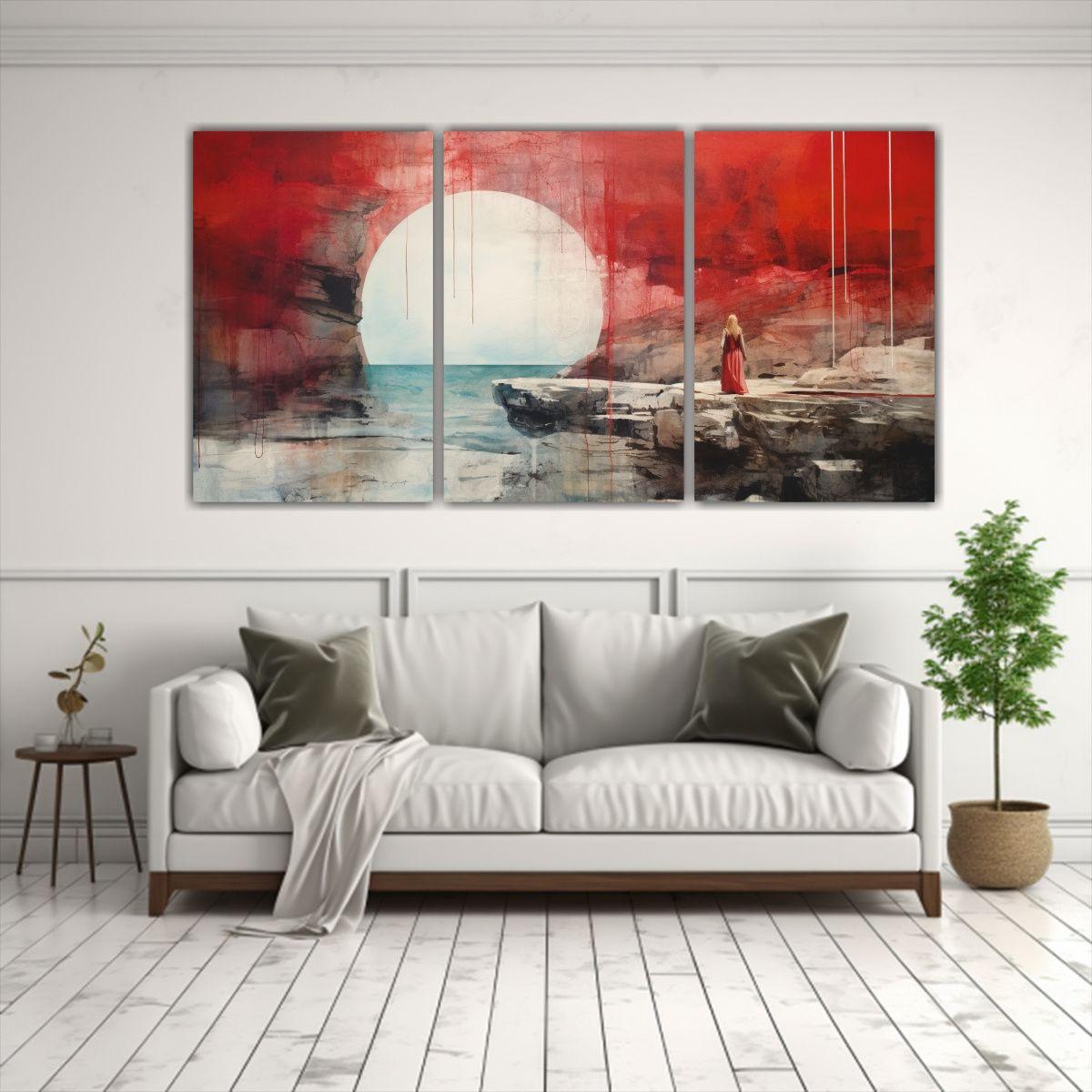 Pintura De Decoración Con Líneas Finas Rojas, 150x75 Cm-2