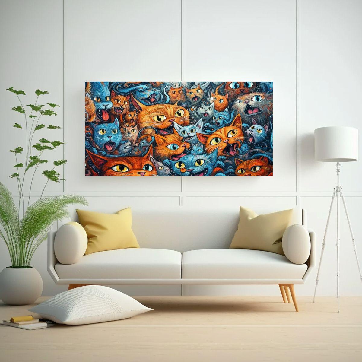 Cuadros De Decoración Con Tema De Gatos Locos 80x40 Cm-2