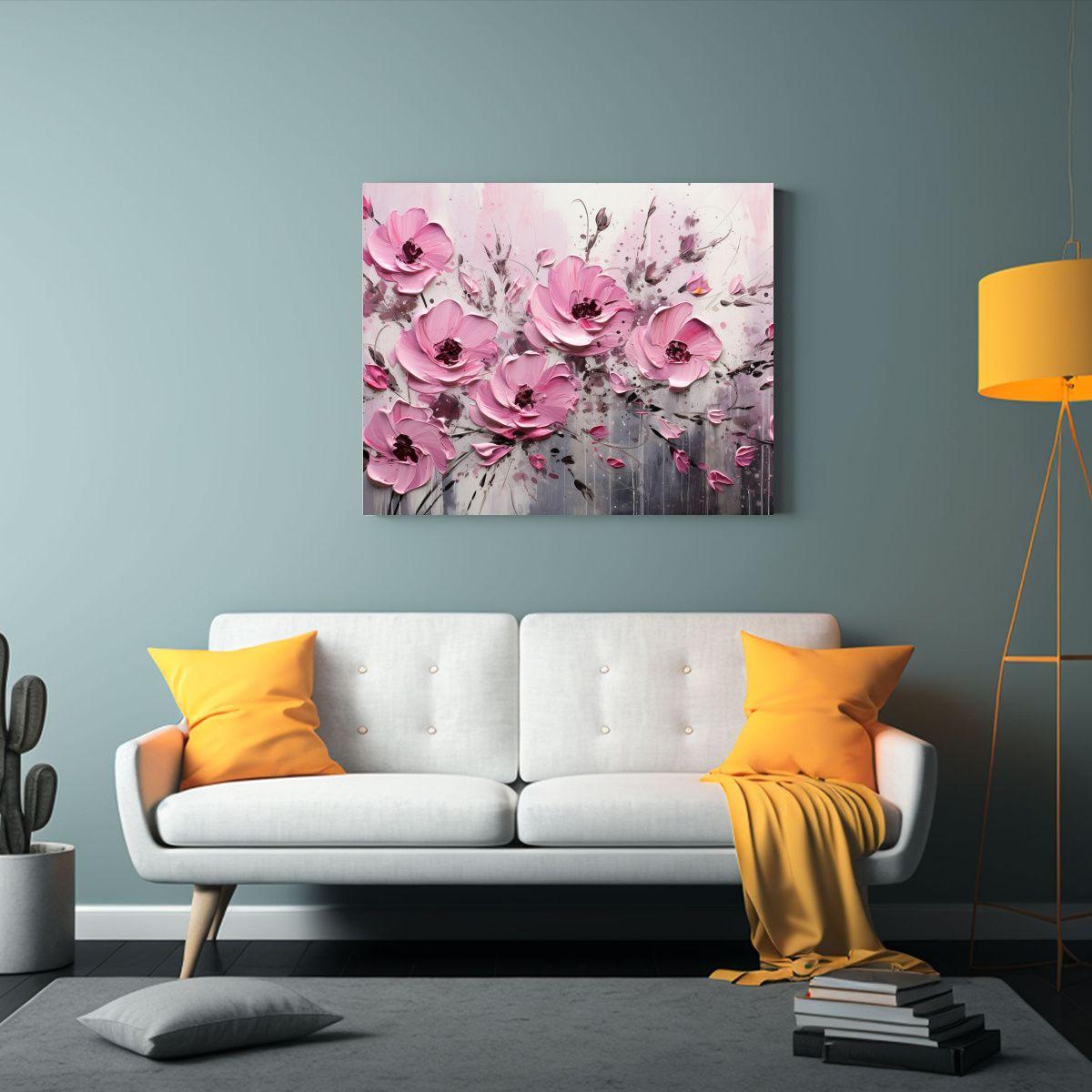 Pintura De Flores En Lienzo Con Colores Vibrantes 75x50cm-2