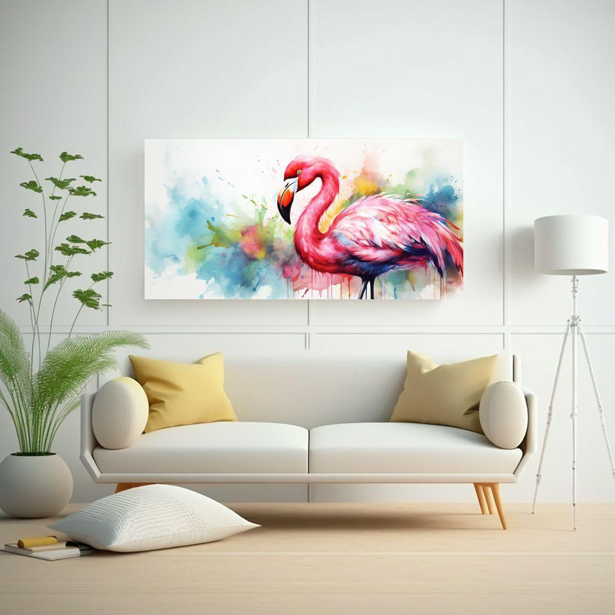 Pintura Inspiradora Estilo Acuarelas Flamencos 100x50cm-2