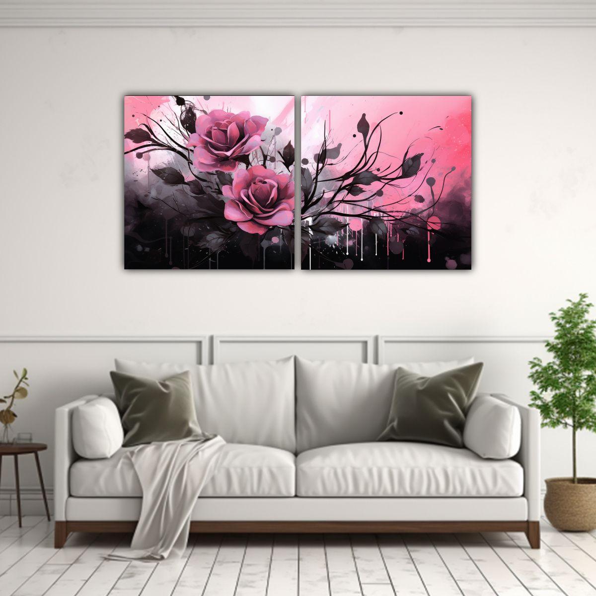 Cuadros De Concepto Para Oficina En Negro Y Rosa, 100x50 Cm-2