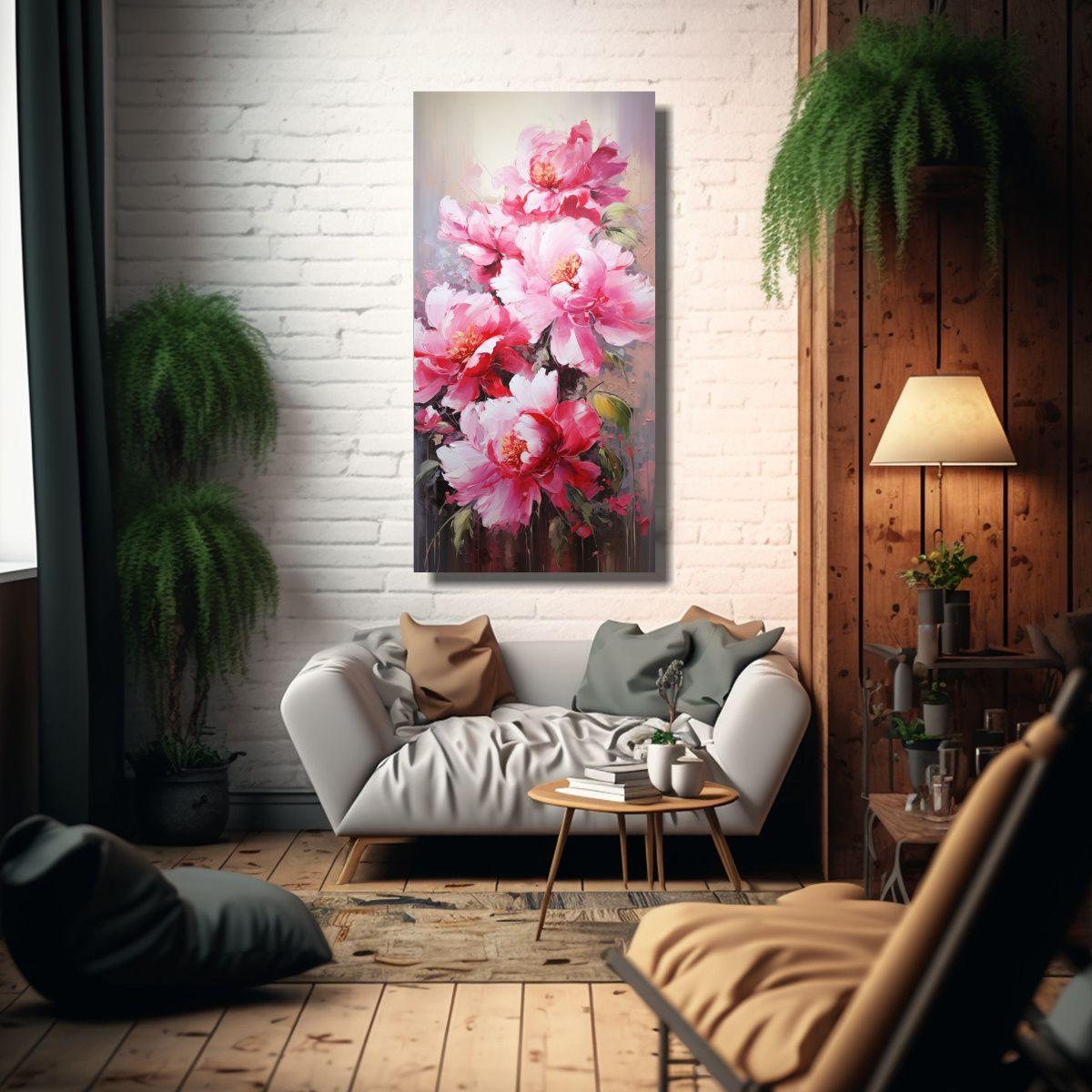 Cuadro Tela Sublimada Salón Flores Vibrantes 80x160cm-2