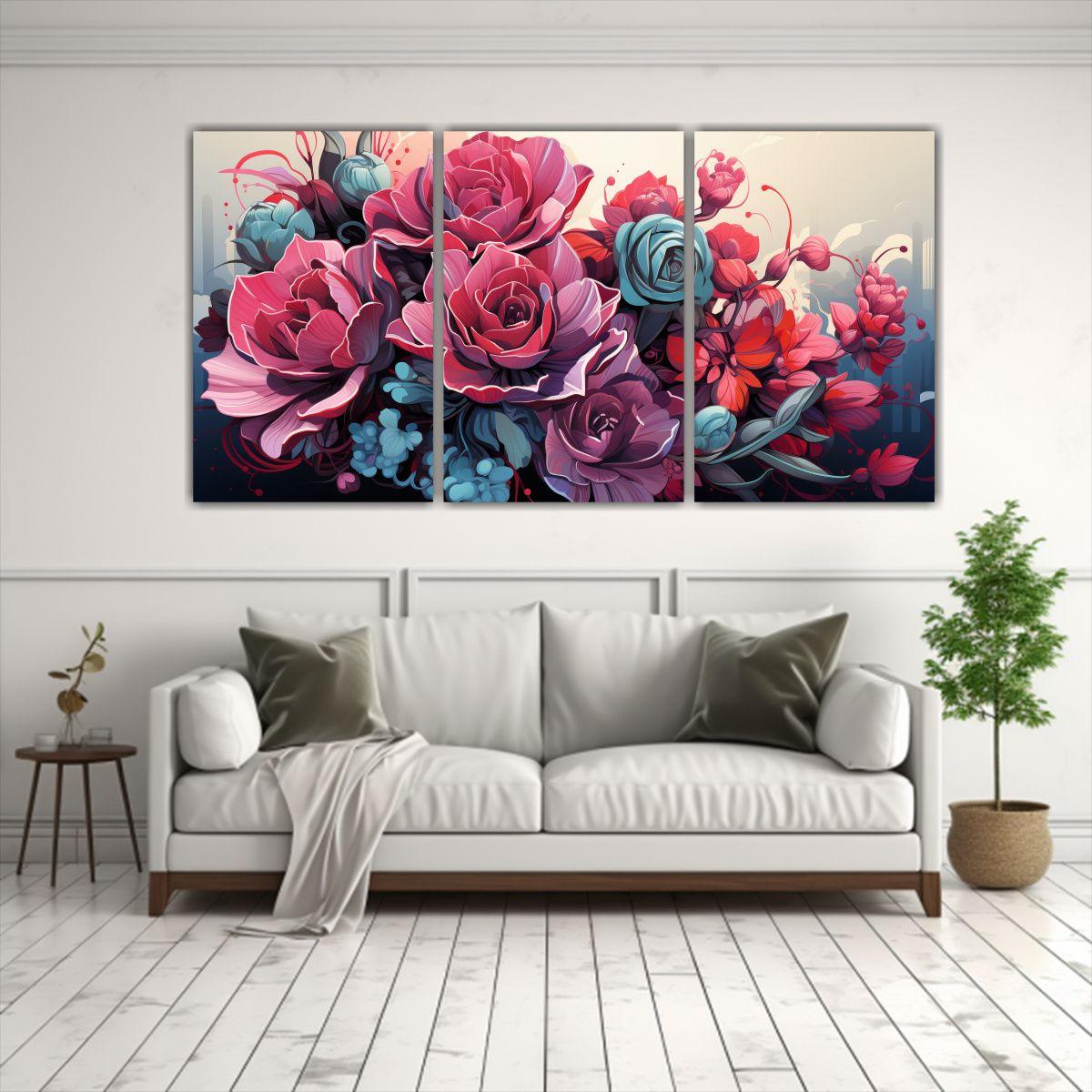 Pinturas Decorativas De Tres Lienzos Con 240x120 Cm-2