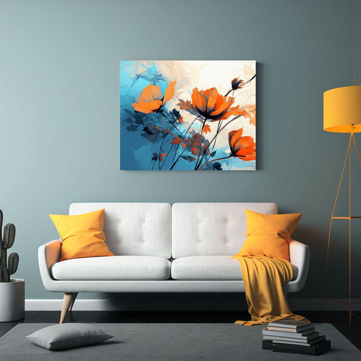 Cuadro Moderno En Bastidor: Visión Naranja Y Azul En Estilo 50x40cm-2