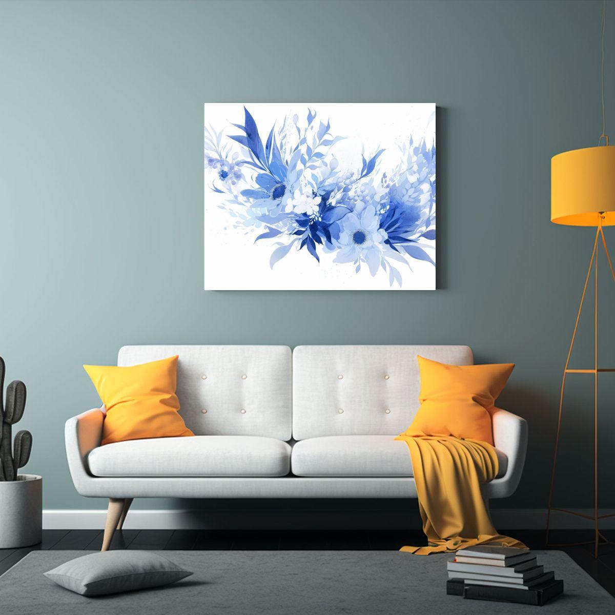 Tela En Bastidor Vintage Calma Blanco Y Azul Atmosfera Neono 90x60cm-2