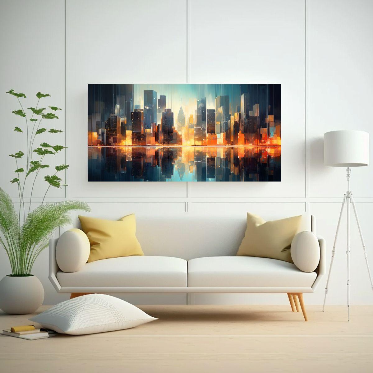 Pintura Abstracta De Edificios Junto Al Agua, 100x50 Cm-2