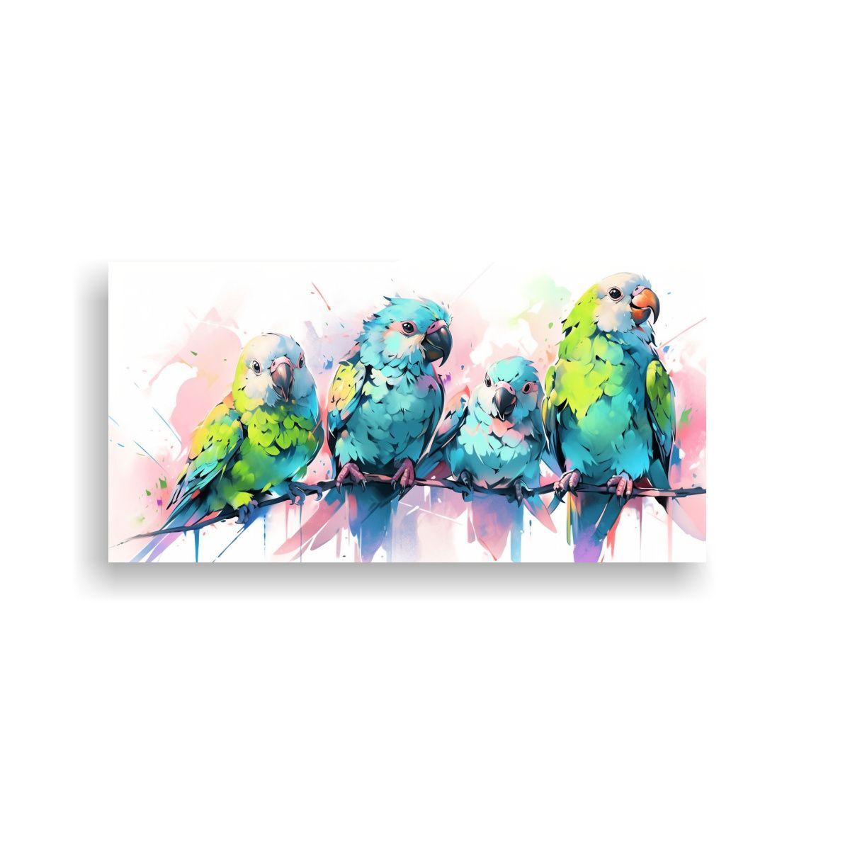 Pinturas Decorativas De Loros En Tonos Pastel Y Az 120x60cm-0