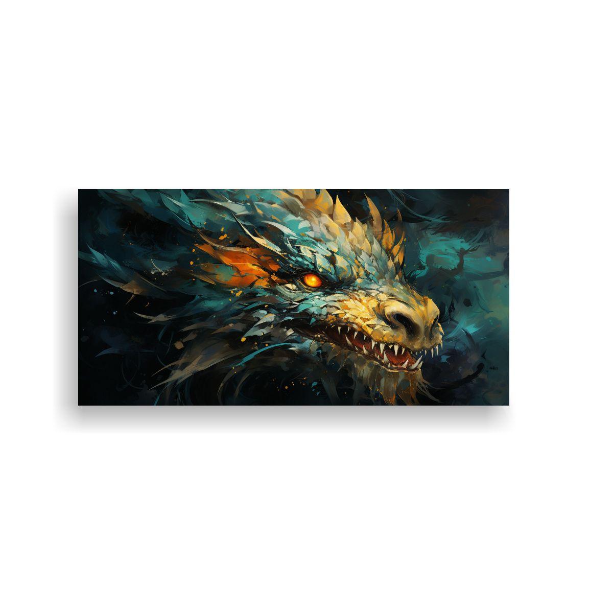 Adorno Moderno: Dragón En Verde Y Oro, Atmosfera 100x50 Cm-0