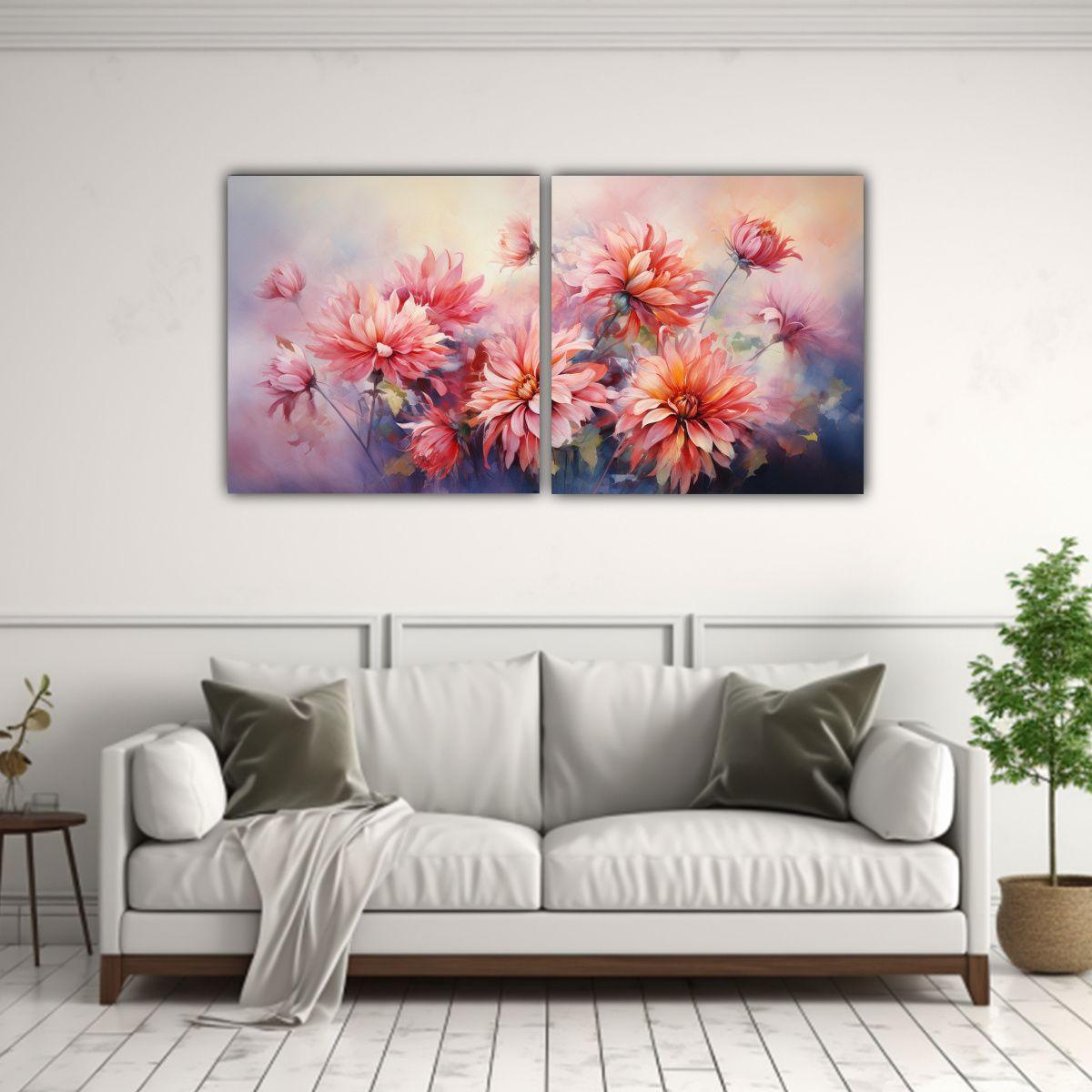 Pintura Mural De Composiciones Con Crisantemos 120x60 Cm-2