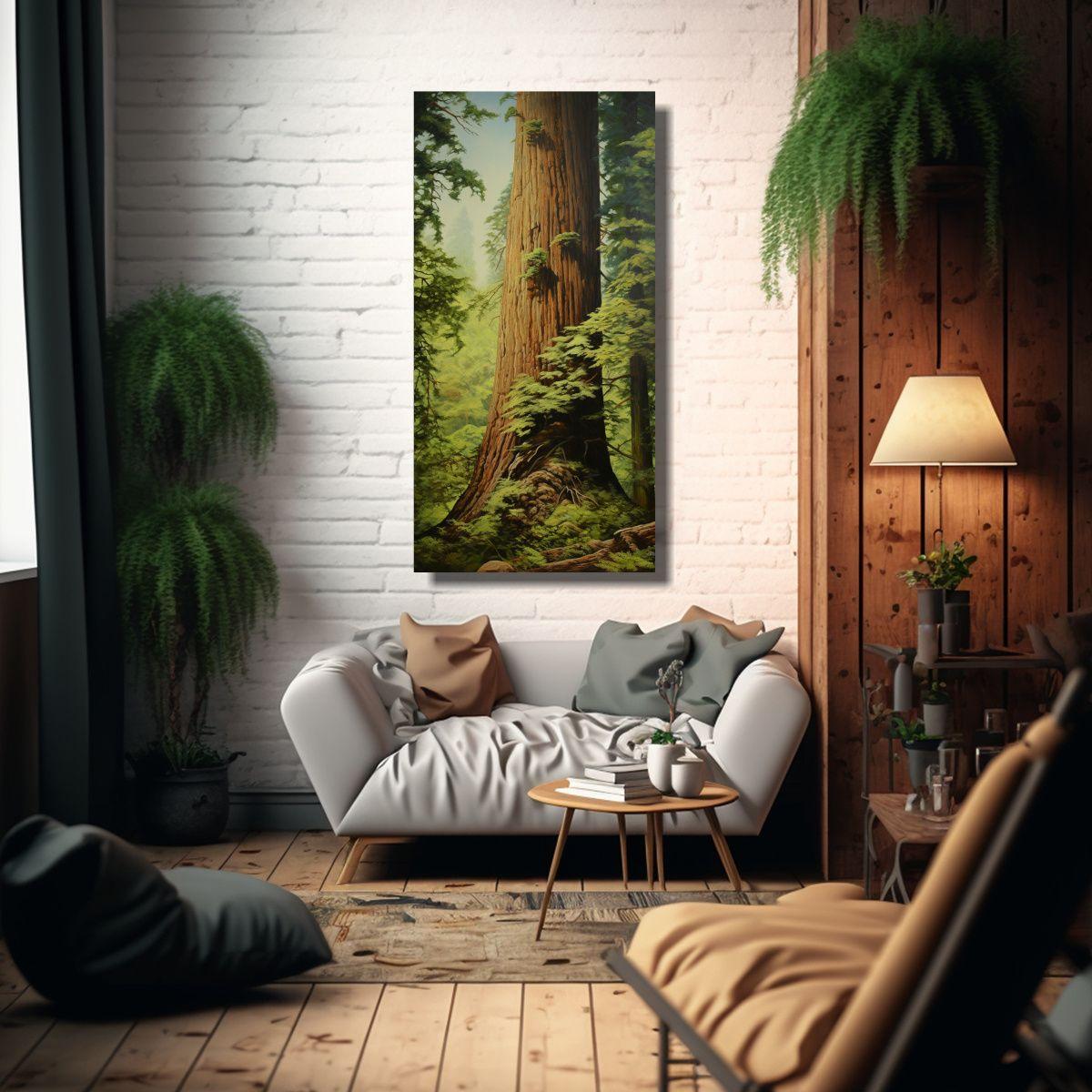 Cuadro Inspirador Del Árbol De Secuoya Pintura 80x160cm-2