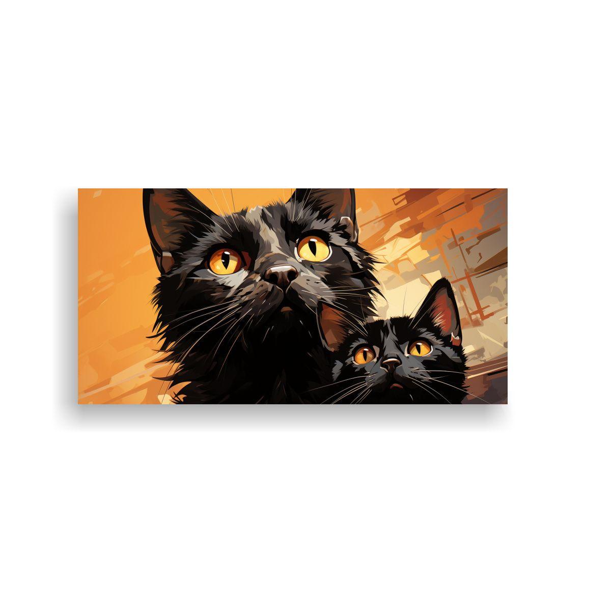 Cuadro Decorativo Gatos Negros En Lienzo, Mirando 120x60cm-0