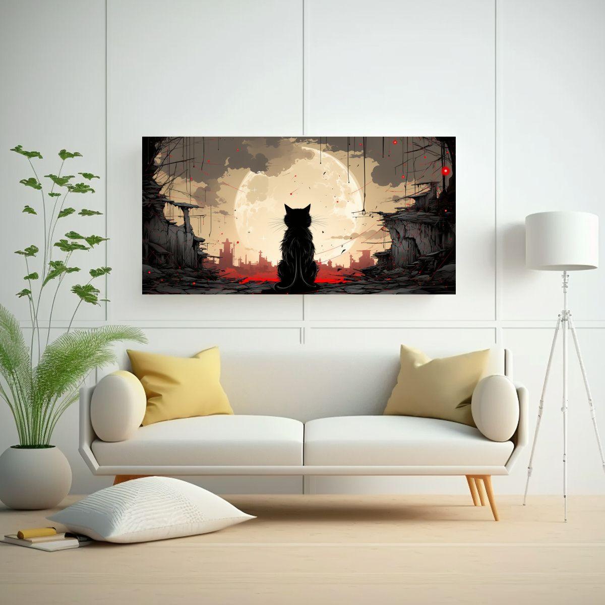Pinturas Abstractas De Gatos Minimalistas En Tela. 140x70 Cm-2