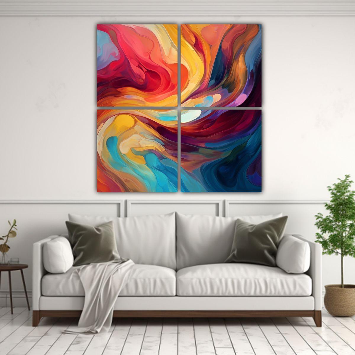 4 Lienzos De Tela Moderno Poder Abstracto 120x120 Cm-2