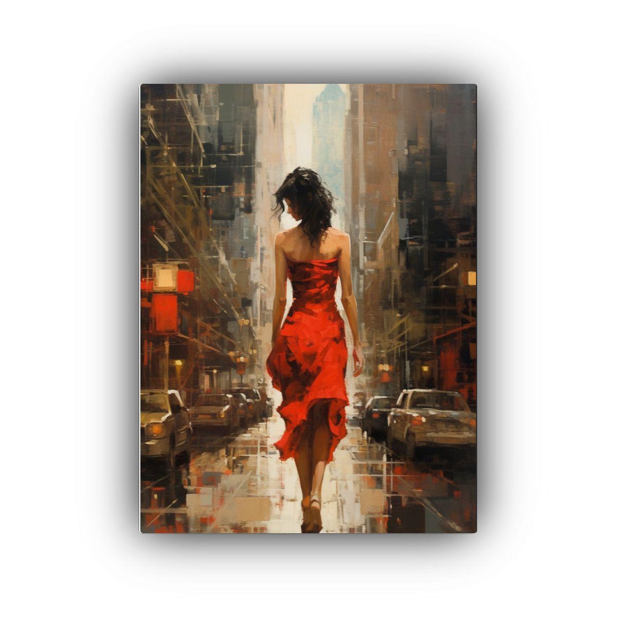 Arte De Pared Caminando Por La Calle Mujer En 50x65cm-0