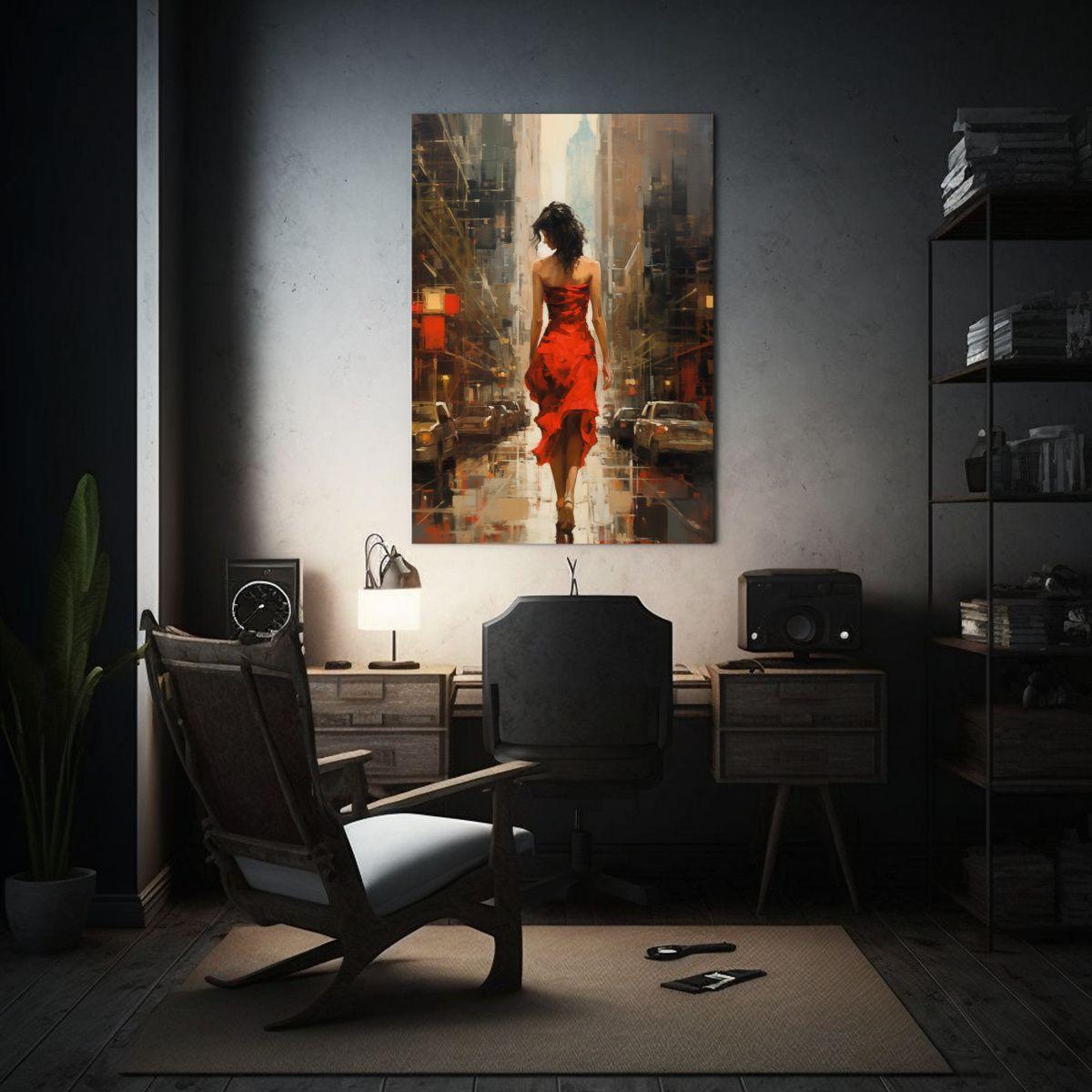 Arte De Pared Caminando Por La Calle Mujer En 50x65cm-2