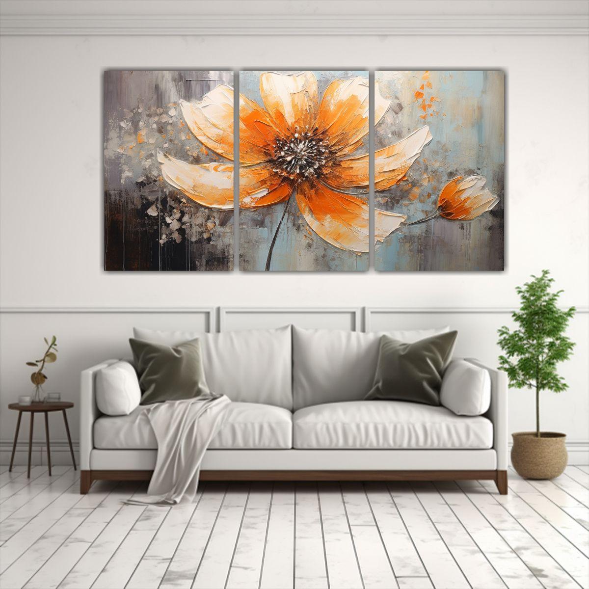 Cuadro De Flores Naranjas Con Composición 180x90 Cm-2