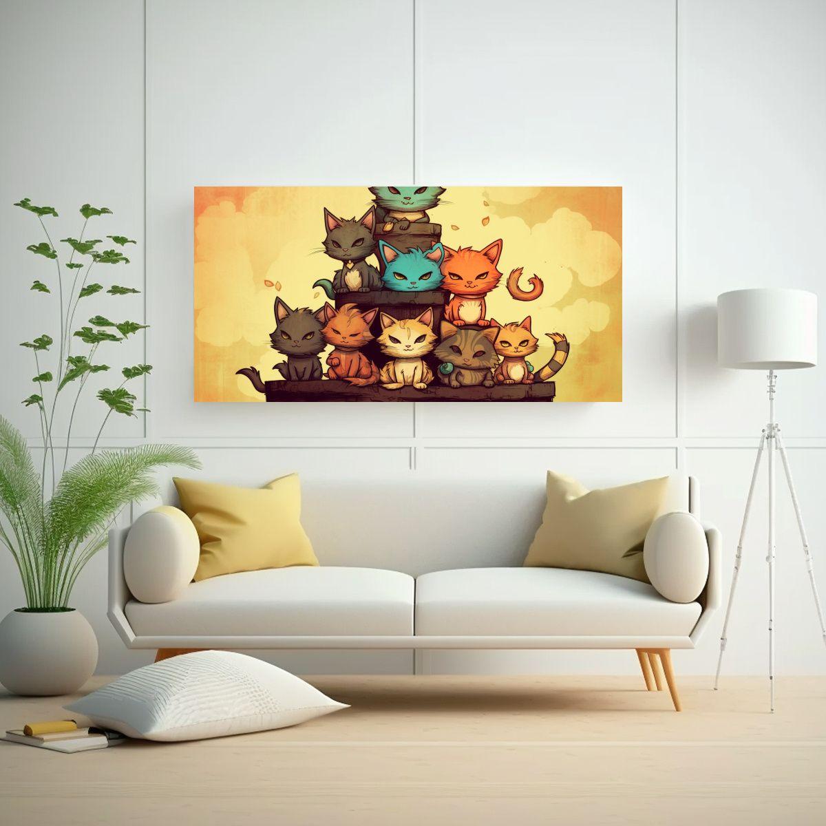 Cuadros Vintage Con Gatos En Varios Colores 80x40cm-2